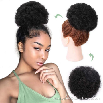 Drawstring Ponytail Kinky Curly Human Hair Short Afro Kinky Wig Updo Hair Extension Puff Bun Ponytail Clip on Hair Extensions